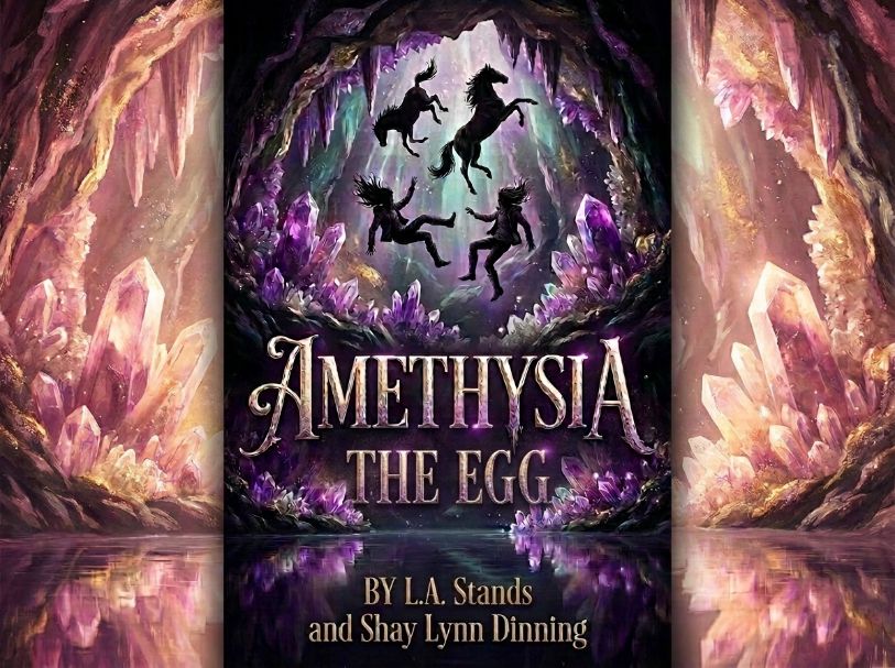 Amethysia Book II — The Egg cover, wraparound crystal cavern jacket