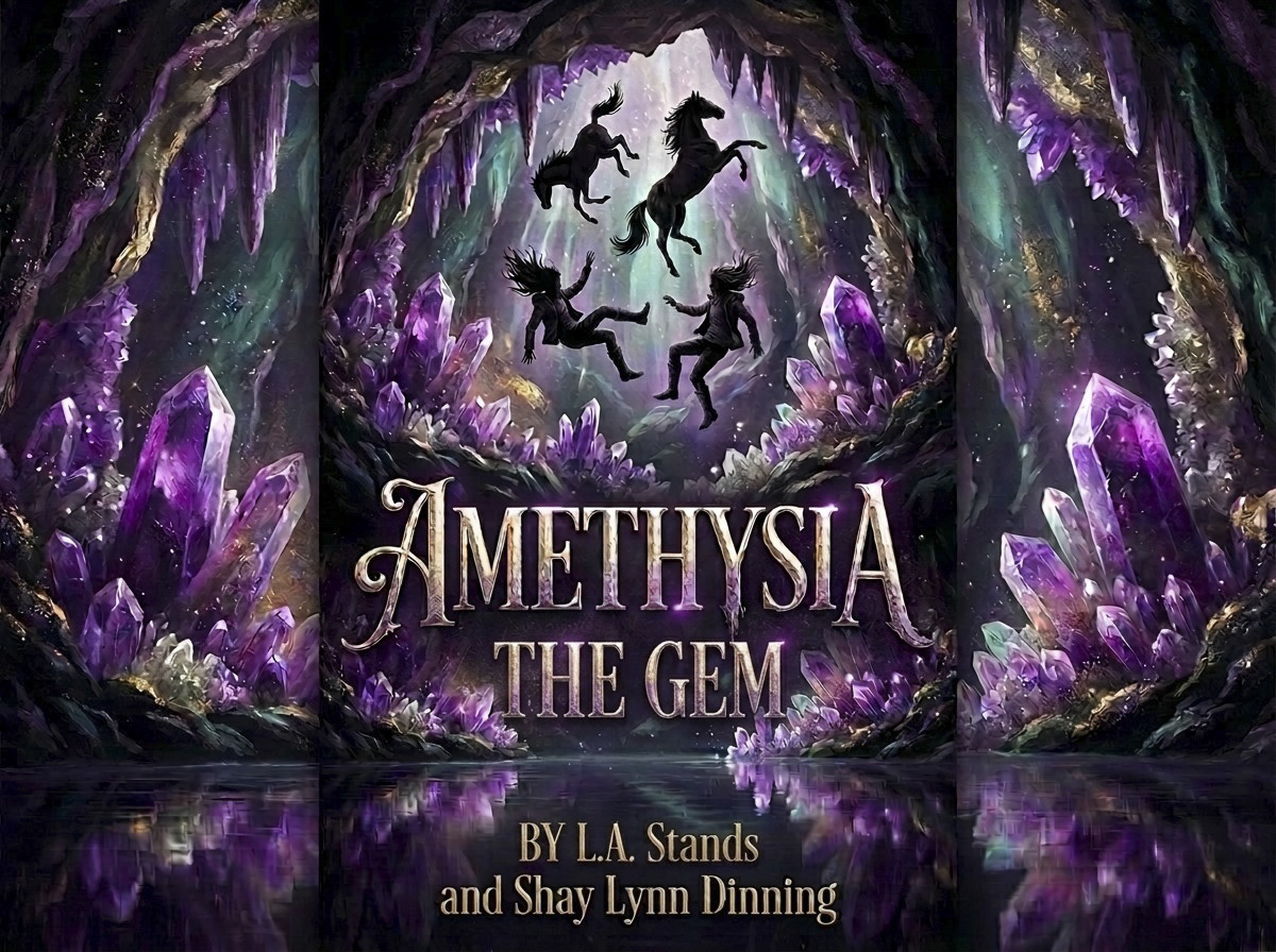 Amethysia Book I — The Gem cover, wraparound crystal cavern jacket